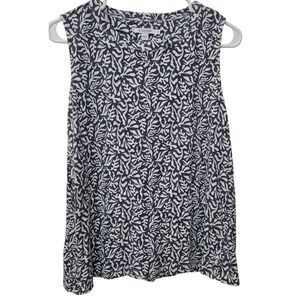 Chicos Womens Sleeveless Top Size 2 L Navy White Leaf Print Casual Shirt